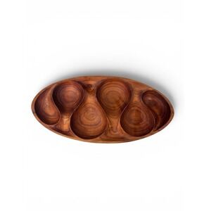 MCM Laur Jensen Style Carved Teak Swirley Snack Tray Thailand 18"‎ x 9" Bowl